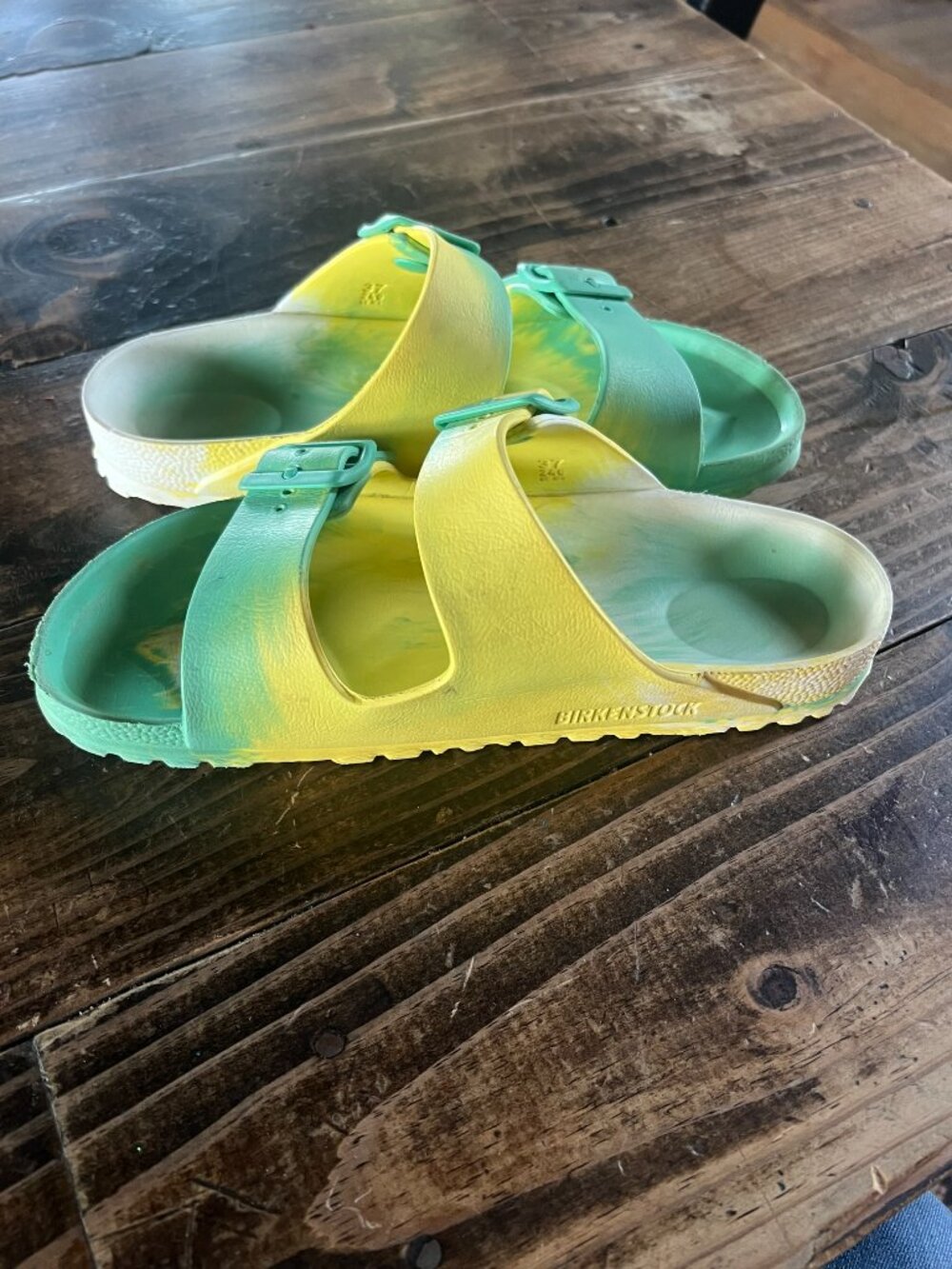 Birkenstock Green Yellow Tie Dye Arizona Lightweight EVA Sandals size 37 - Picture 3 of 6